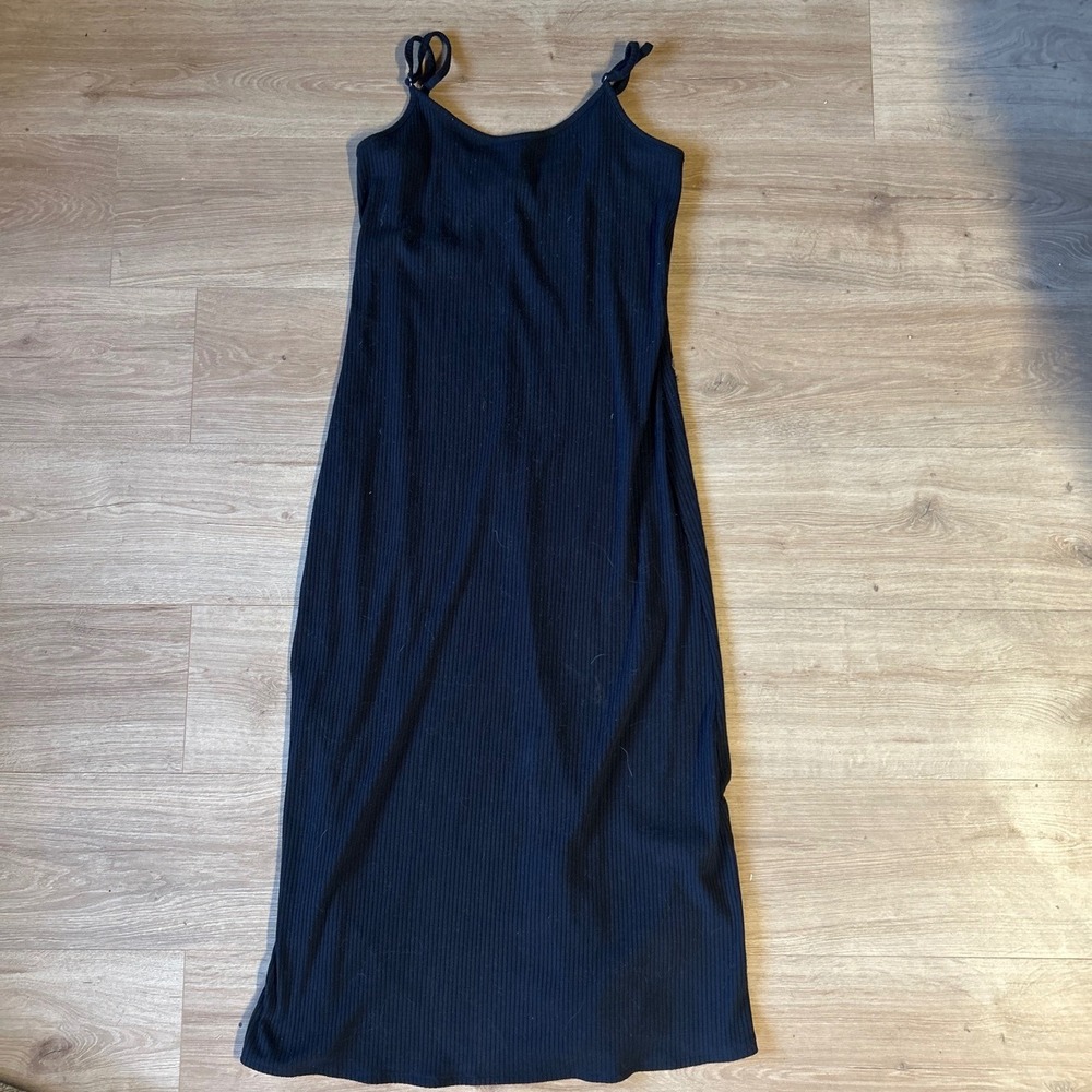 A New Day Womens Black Ribbed Maxi Dress XL Sleeveless Adjustable Straps Stretch